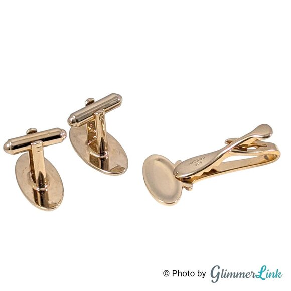 Vintage Hickok USA Monogram B Cufflinks and Tie Bar Jewelry Set Gold Tone Oval - Picture 7 of 10